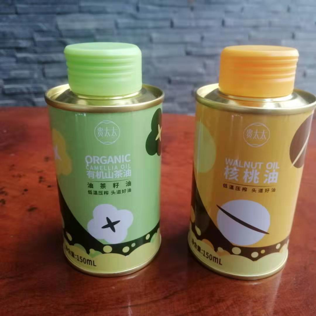 个性化核桃油铁瓶定制 核桃油圆形铁罐批发