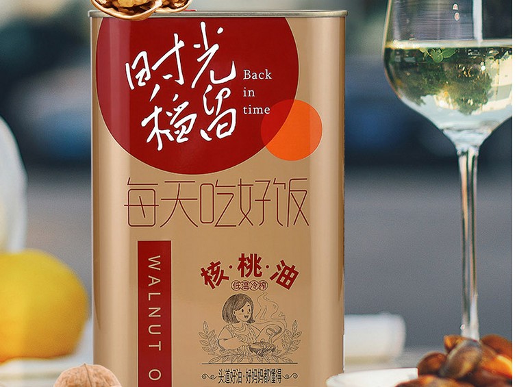 1L时光稻香核桃油铁罐 核桃油磨砂铁罐 核桃油铁桶