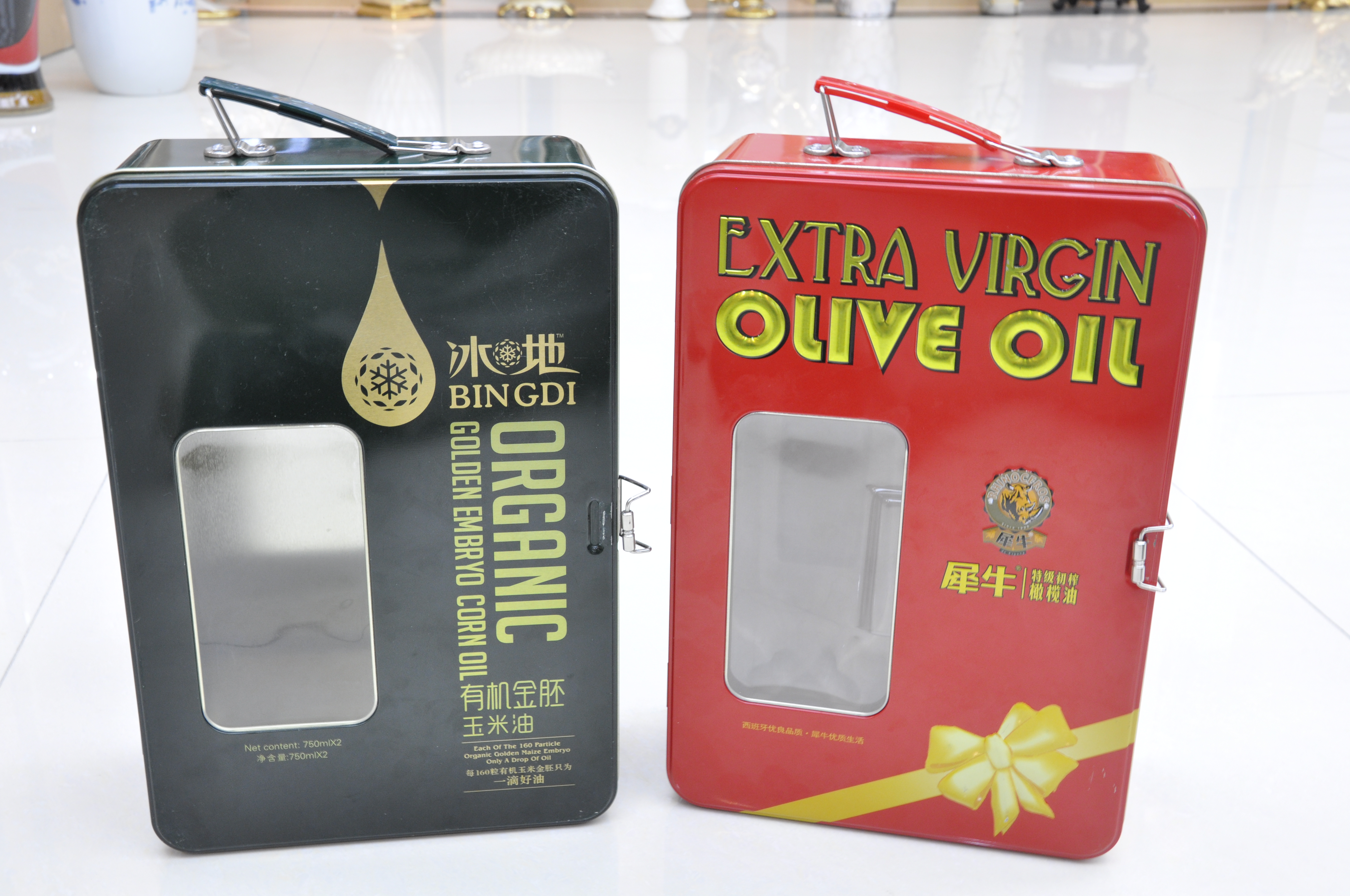 750ML双支装玻璃瓶礼盒 食用油手提送礼铁盒定制